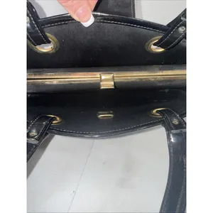 Vintage Black Patent Leather Old Money Minimalist Classic Top Handle‎ Bag Purse thumbnail 14