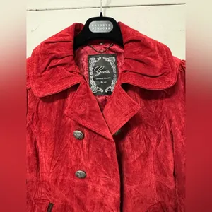 2000s Guess red suede leather jacket size medium rare Y2K thumbnail 5