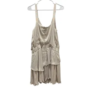 NEW‎ Anthropologie Mini Dress SIZE L Ivory Pleated Wrap Twisted Waist Bridal thumbnail 9