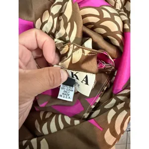 Anka 100% Silk Halter Dress Pink Brown Floral A Line Midi Size Medium Y2K Baddie thumbnail 6