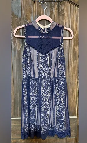Altar’d State navy blue lacy dress Medium NWT thumbnail 1