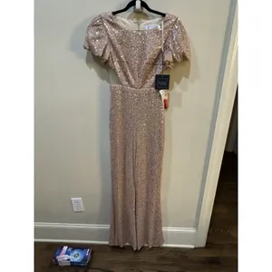 Mac Duggal Sequined Puff Shoulder Illusion Cutout Jumpsuit Blush 11273 Size 4 thumbnail 4