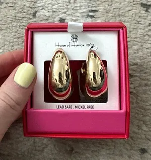 House of Harlow Gold Chunky Earrings Brand New thumbnail 1