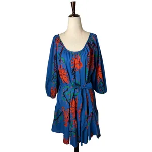 Ro's Garden Vera‎ Dress Women Medium Blue Barcelona Floral NWT Mini Ruffle Boho thumbnail 2