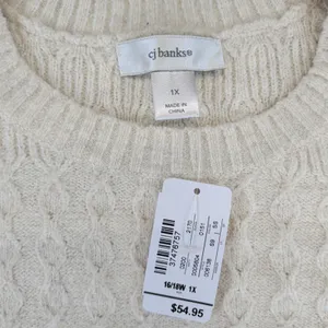 CJ Banks Womens 1X Cream Textured Knit Crew Neck Pullover Sweater NWT 006138 thumbnail 3