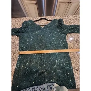 Xscape Long Sleeve Long V-Neck All Over Sequin Gown Hunter Size 18W thumbnail 8