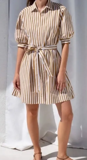 Ayr Striped Puff Sleeve Tee Shirt Button Down Dress Women’s Small thumbnail 1