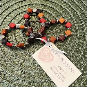 NWT Angelas Designs 3 stackable handmade bracelets orange brown and silver Orange thumbnail 5