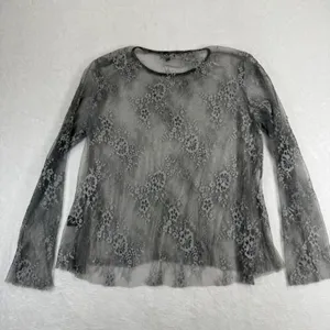 POL Womens Gray Floral Sheer‎ Lace Mesh Long Sleeve Top JFT676 Size Medium thumbnail 7