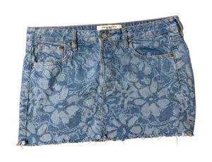 H&M‎ 90s Floral Denim Mini Skirt Frayed Hem Blue Y2K Grunge Button Fly Size 10 thumbnail 1