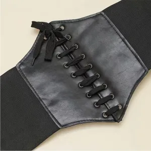 Plus Size Black Vintage‎ Style Lace Up Faux Leather Elastic Back Closure Waist thumbnail 13
