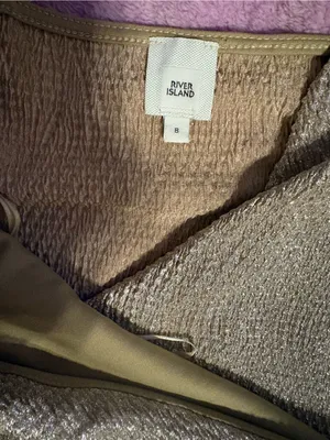 River Island Metallic Gold Wrap MIDI Dress with Tie thumbnail 2