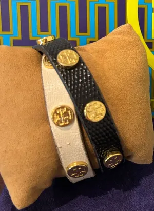 Tory Burch Black and White Leather Wrap Bracelet  thumbnail 1
