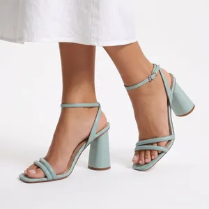 Sam Edelman Sandals Womens 8 Strappy Block Heel Blue Square Toe Textured Good thumbnail 1