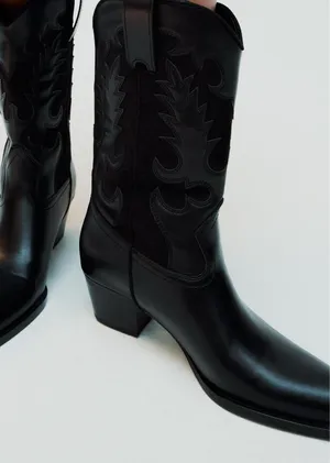 Zara Black faux Leather style Western cowboy ankle heeled Boots thumbnail 5