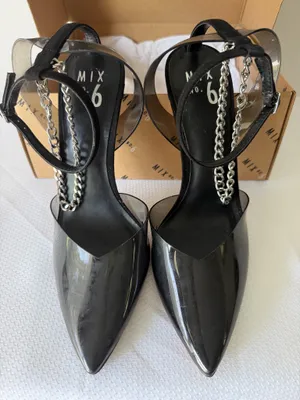 Mix No.6 Black Chain & Suede Ankle Strap Heels thumbnail 6