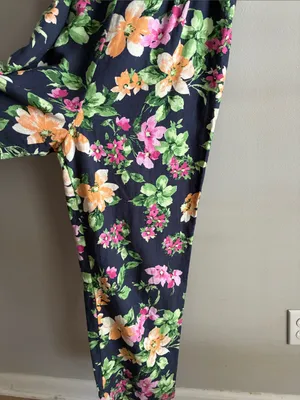Old Navy Floral Linen Blend Jumpsuit Small Navy Wide Leg Smocked Back thumbnail 6