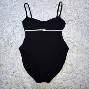 Vintage Oscar de la Renta Black White Bow One Piece Swimsuit Sz 14💛 thumbnail 2