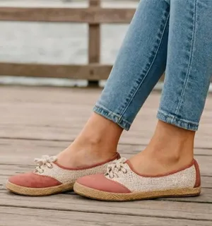 UGG Catrin Crochet Slip Ons Coral Red Pink Beige Espadrille LEATHER Flats US 8 thumbnail 1