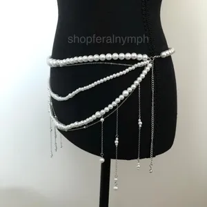 Y2K Coquette White Faux Pearl Layered Draped Chain Belt, 31.5 Inches, X7GA1139 thumbnail 4