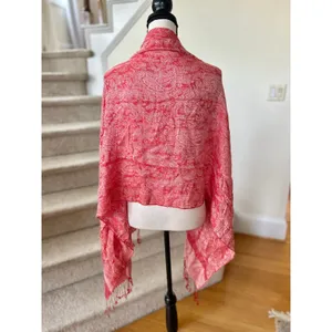 Red & White Paisley Fringe Pashmina Cashmere & Silk Scarf Shawl thumbnail 2