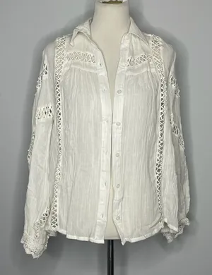 Boohoo- White Button Down with Crochet Details thumbnail 1