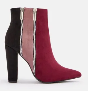 JustFab Burgundy, Blush & Black Suede Block Heel Ankle Boots thumbnail 1