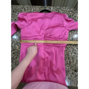 Mac Duggal Pink Plunge Neck Long Sleeve Satin Jumpsuit Size 12 $358 Fuchsia thumbnail 7
