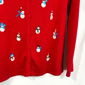Studio Joy Medium Sweater Red Snowman‎ Holiday Ugly Christmas Cardigan 699 thumbnail 8