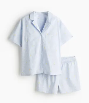 H&M Blue White Striped Shirt and Shorts Lemon Print Pattern Set thumbnail 4