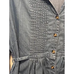 Ruff Hewn Chambray Tuxedo-Pleat Shirt Dress — M thumbnail 5