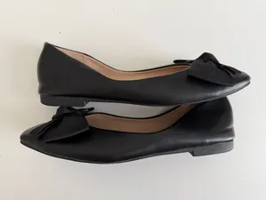 C.Paravano Black Bowknot Soft Leather Square Toe Flats Size 40 thumbnail 4