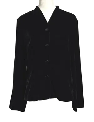 Vintage Talbots Size 10 Button Front Shirt Top Black Velvet Goth thumbnail 1