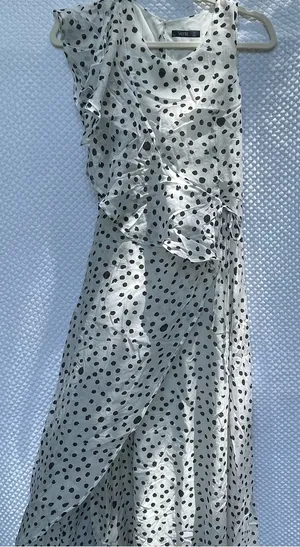 Verte Women’s Size Small White Black Polka Dot Ruffle Wrap Maxi Dress Side Tie thumbnail 1
