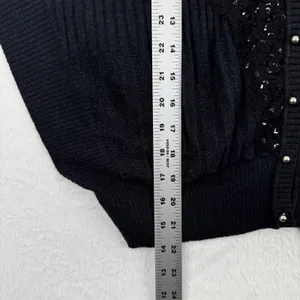 NWOT Free People‎ Womens L Sequined Cardigan Sweater Black Button Front Knit Top thumbnail 3