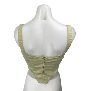 Zara Women's Green Sleeveless Bandeau Corset Bustier Denim Crop Tank Top Size XS thumbnail 2