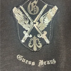 Guess L Black Long Sleeve Affliction Style Tee Top with Ornate Design thumbnail 2