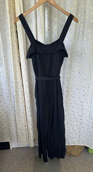 Billabong Ruffled Square Neckline Button Front Self Tie Belt Pockets Jumpsuit M thumbnail 7