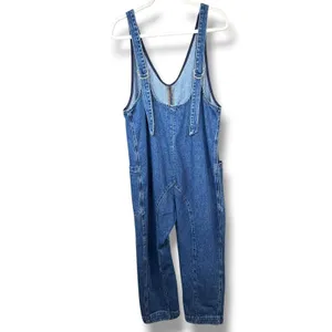 Free People We The Free Sapphire Blue Cotton High Roller Relaxed Denim Jumpsuit thumbnail 7