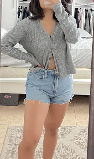 Urban Outfitters Gray Ribbed Cropped Cardigan thumbnail 1