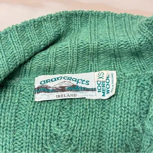Vintage Aran Crafts Merino Wool Cable‎ Knit Button Cardigan Sweater Green XS thumbnail 7