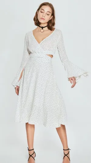 🍒Nwt Moda White And Black Polka Dot Wrap Dress Size Medium🍒 thumbnail 1
