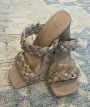 a new day Braided Double-Strap Block Heels - Cream with Gold Accent thumbnail 1