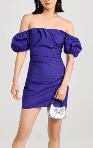 STAUD Giulia Off Shoulder Mini Cocktail Dress Purple NWT‎ Medium thumbnail 1
