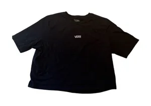Vans Womens Black Cropped T-Shirt Small Embroidered Logo Cotton Tee Size M thumbnail 1