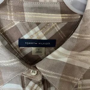 Tommy Hilfiger Womens Metallic Plaid Shirtdress Taupe NWT Size 8 Preppy Classic thumbnail 7