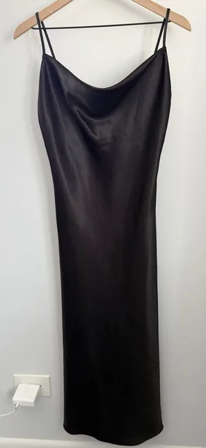 Birdy Grey Medium Black Cami Cowl Neck Midi Dress Slip Relaxed Elegant thumbnail 1