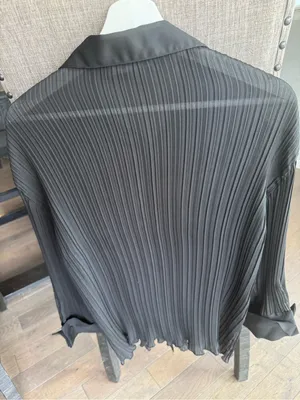 Women’s Black Pleated Button-Front Sheer Blouse with Button Sleeves thumbnail 5
