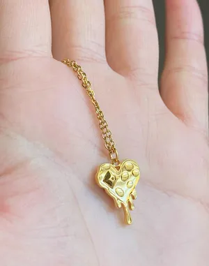 Handmade gold tone stainless steel chain & green glass crystal heart chic vintage retro style necklace💚👼 thumbnail 6