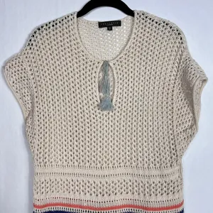 Sanctuary Swim Cover Up Womens Small Ivory Multi Boho Open Knit Crochet Top thumbnail 3